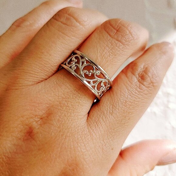 Women's 925 Sterling Silver Vines Ring Spiral Band Bali Bohemian Boho Thumb Ring - Picture 6 of 10